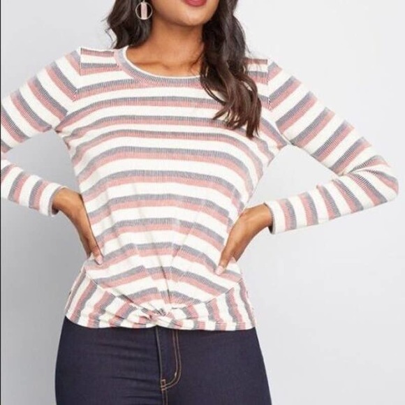 ModCloth Bit of Twist Long Sleeve Top White/Red Stripe Size 3X - Picture 2 of 12